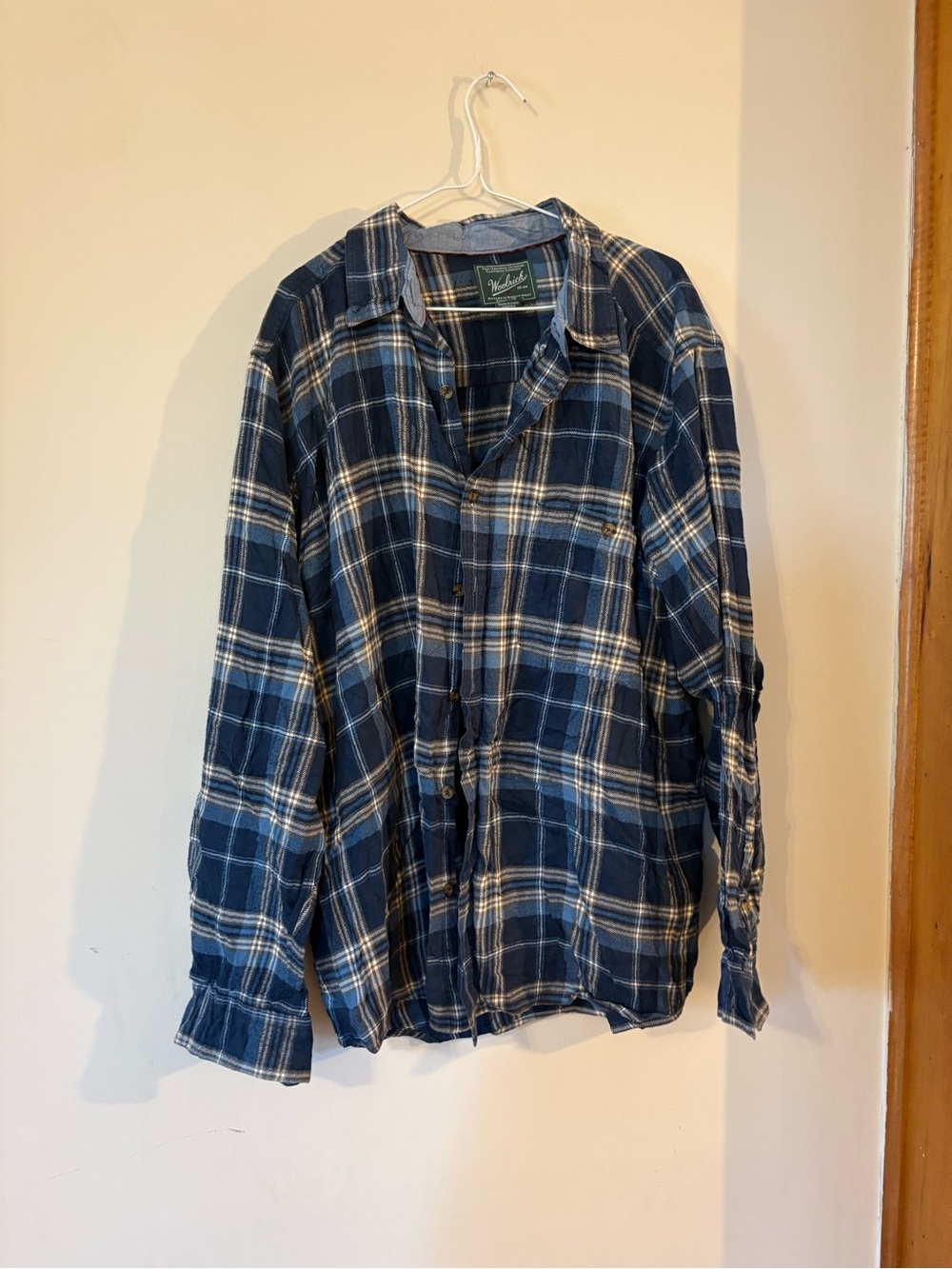 Woolrich Navy and White Plaid Button-Down Shirt XXL